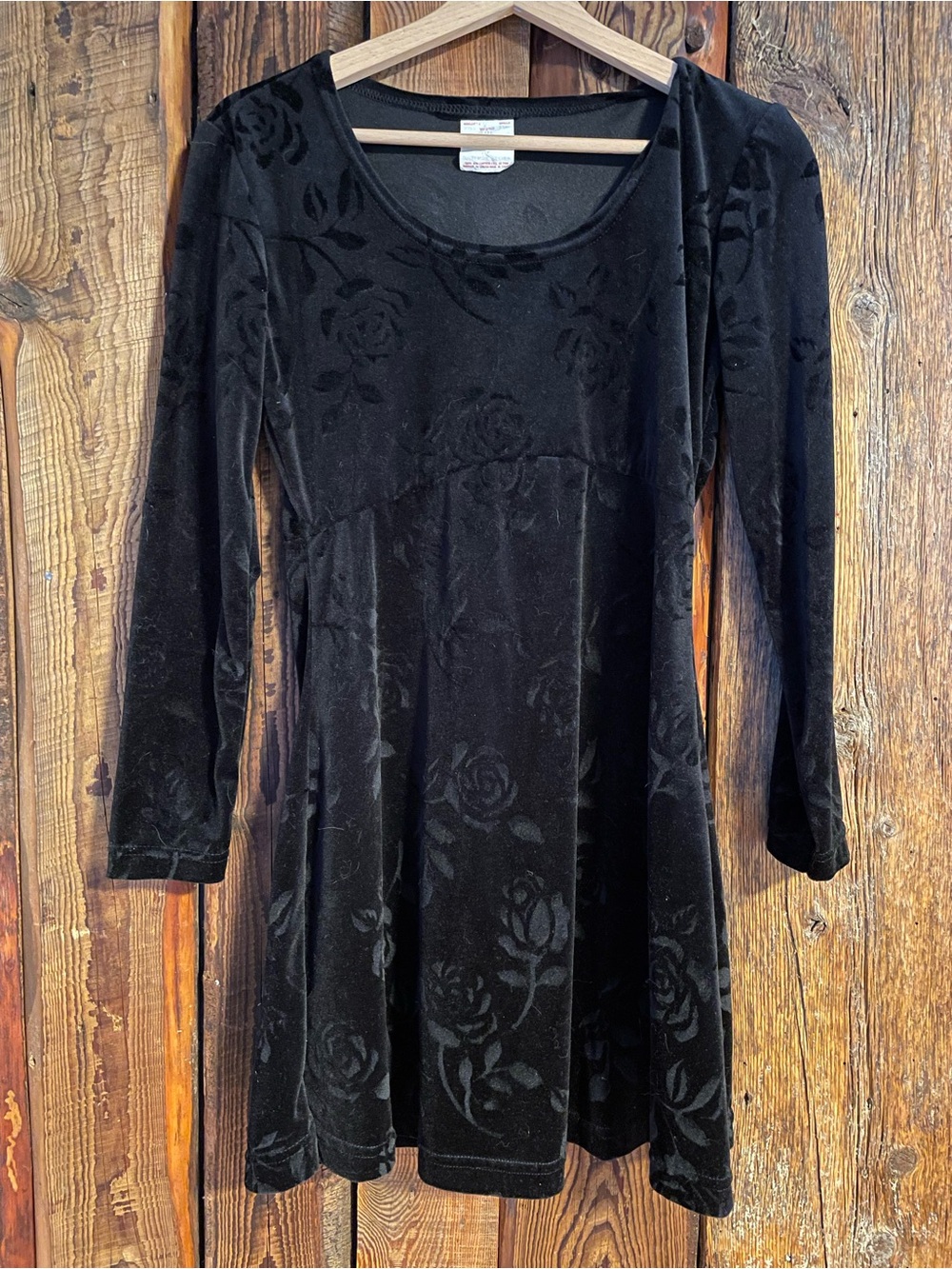 Women's Black Velvet Floral A-Line Dress